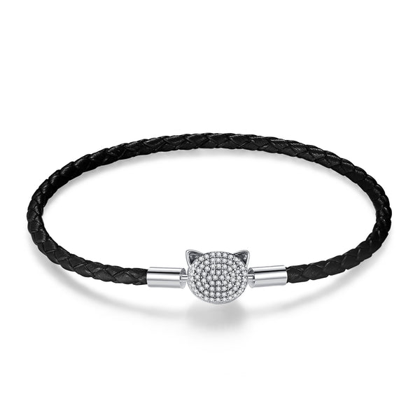 Black Woven Leather Heart Bracelet