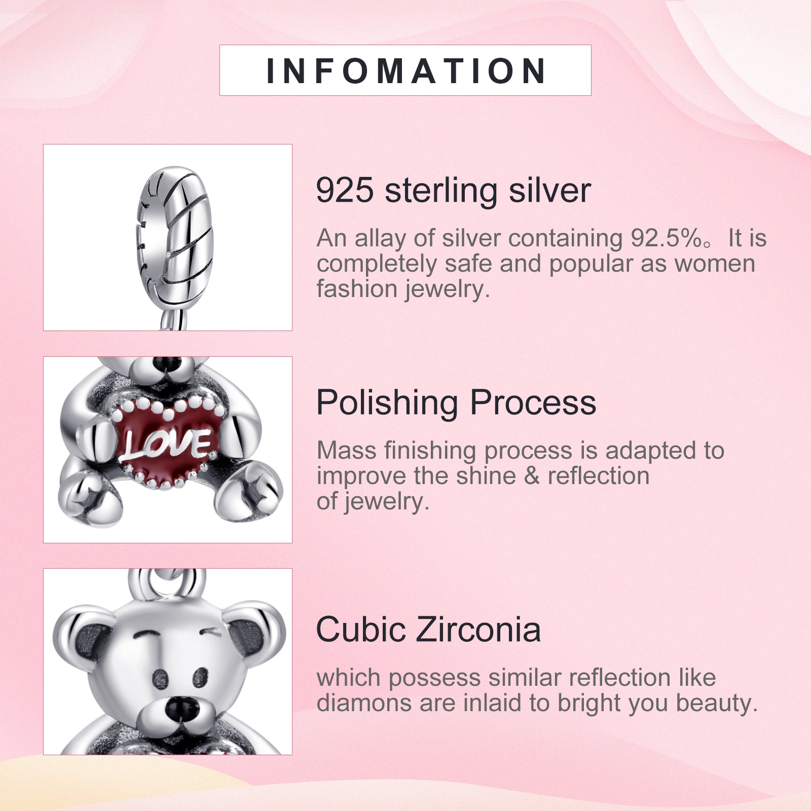 Silver Bear Dangle Charms