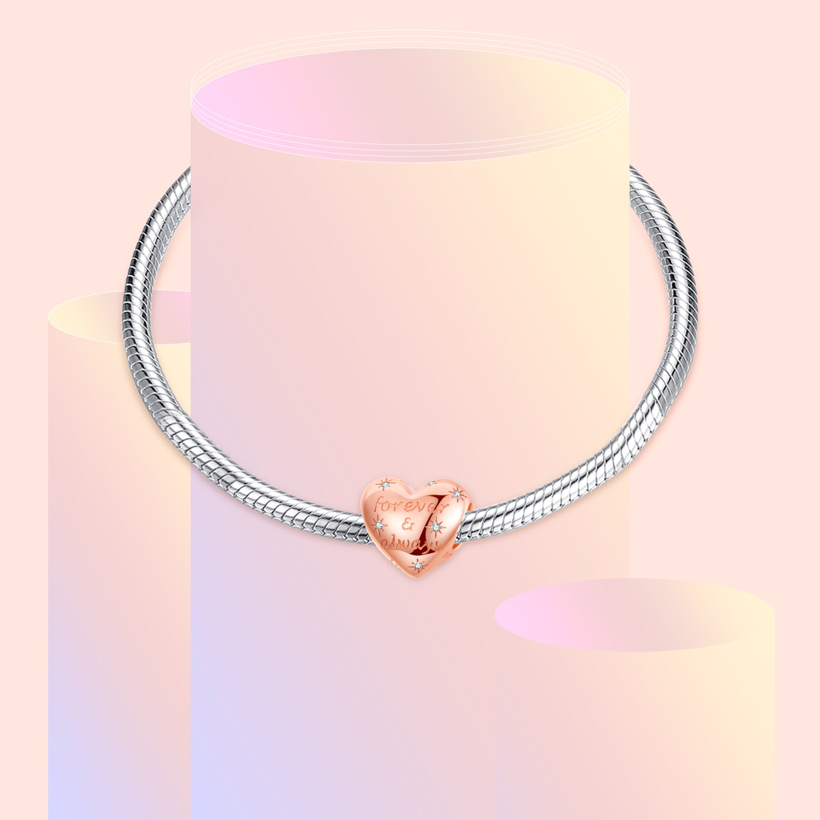 Rose Gold Forever and Always Love Heart Charm