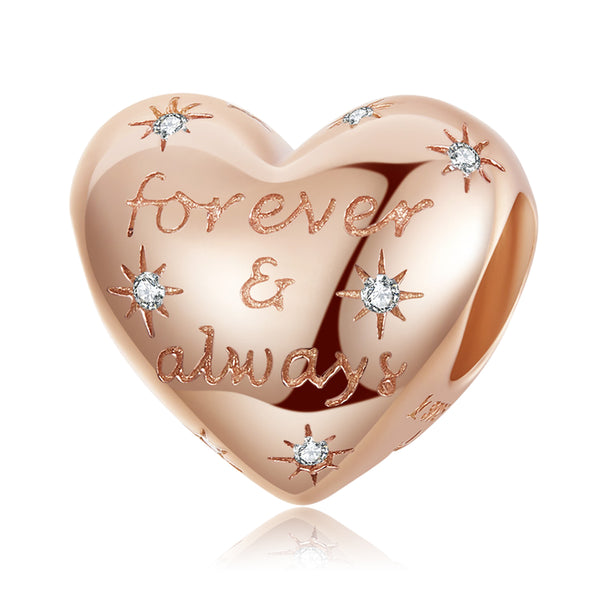 Rose Gold Forever and Always Love Heart Charm