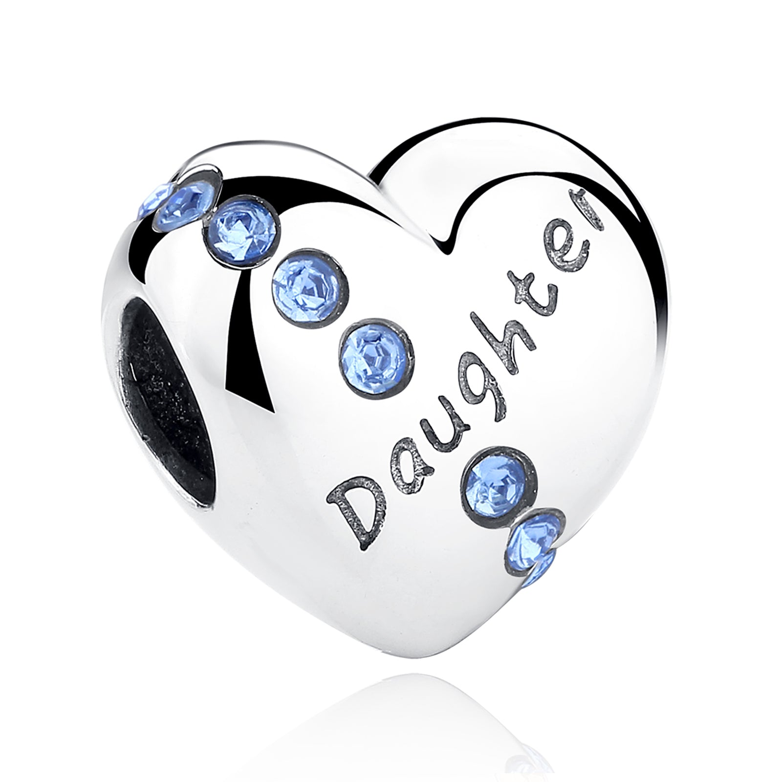 Daughter with Cubic Zircon Love Heart Charms