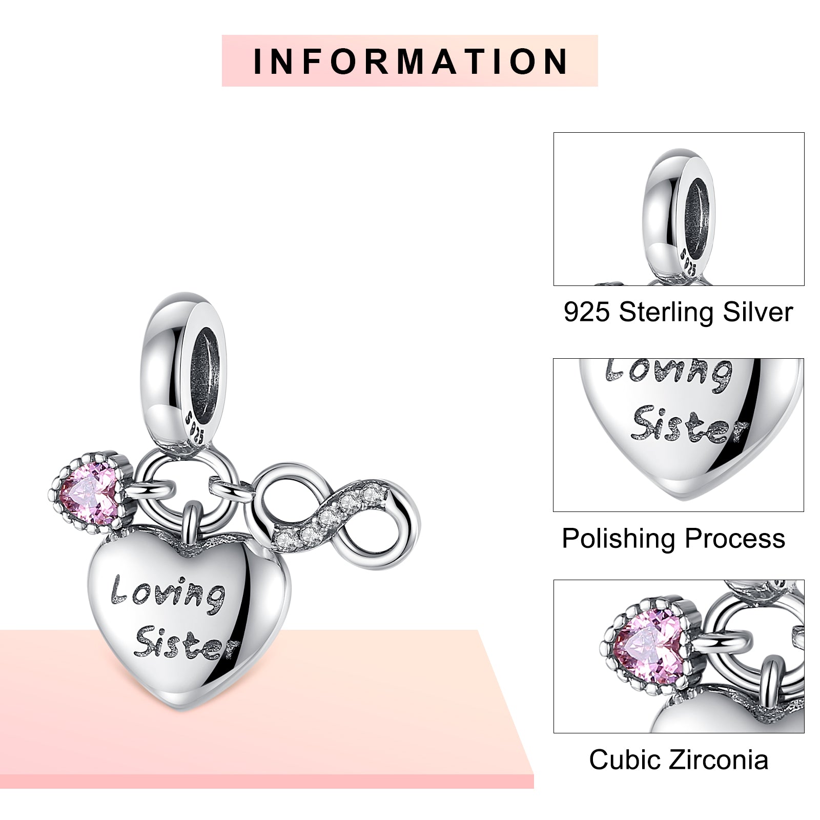 Loving Sister Heart Charms