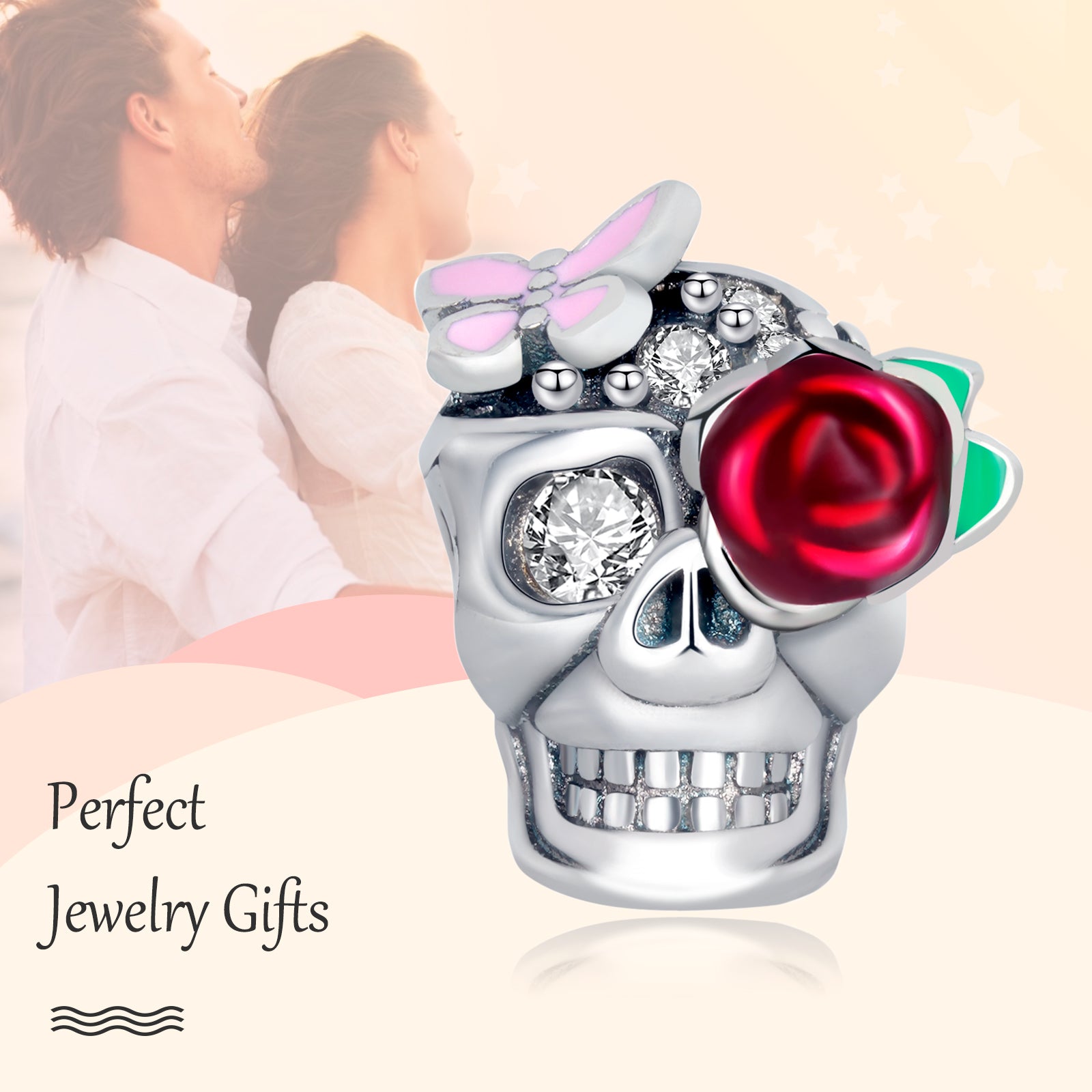 Skull Rose Sterling Silver Charms