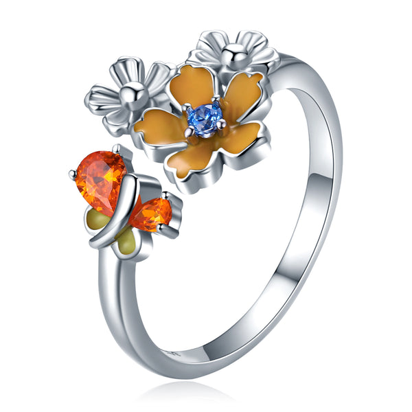 Flower Butterfly Sterling Silver Rings