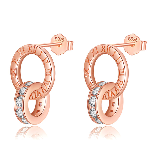 Rose Gold Cubic Zircon E20 Hoop Earrings - NINGAN