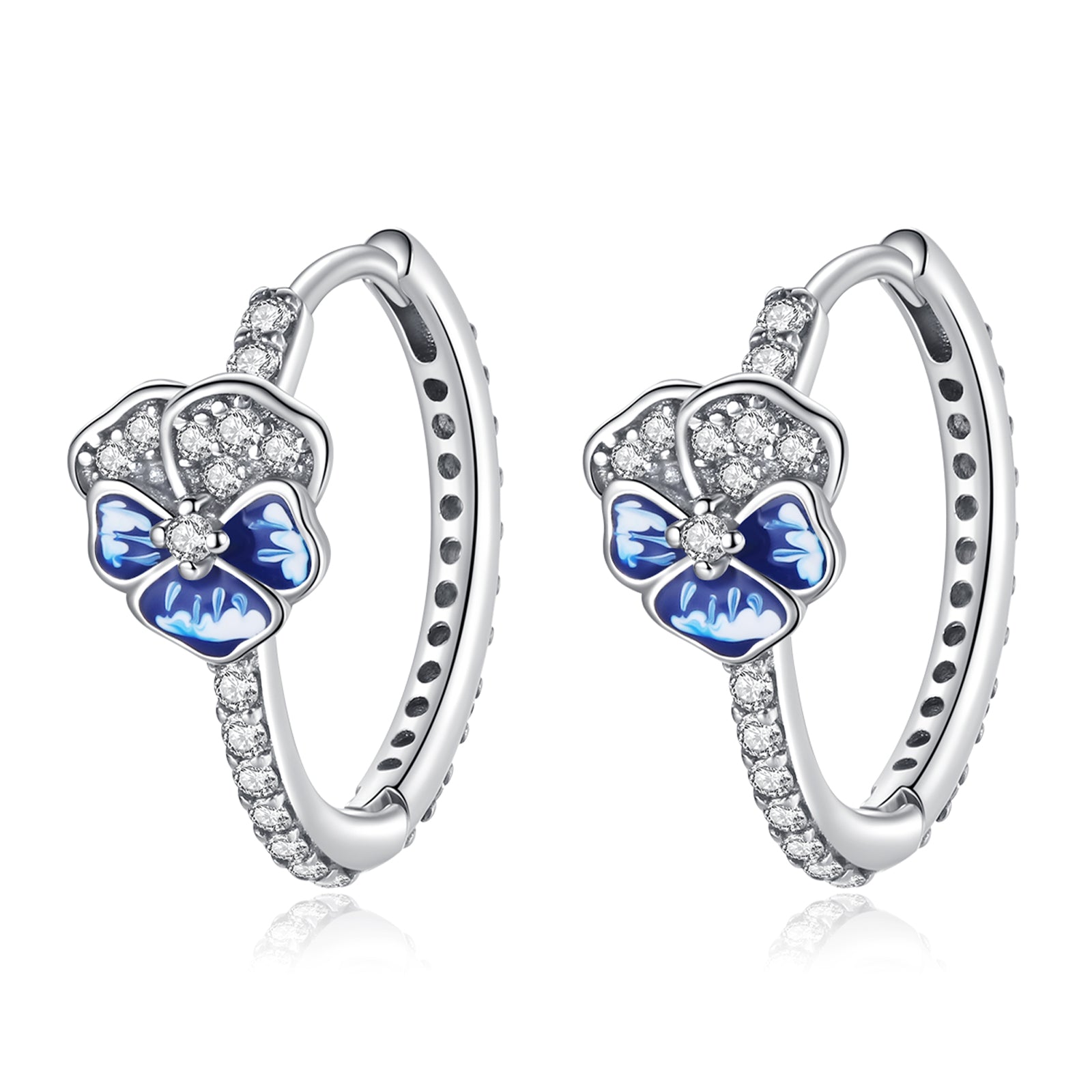 Blue Daisy Hoop Earrings - NINGAN