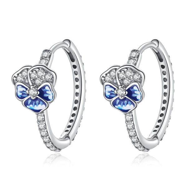 Blue Daisy Hoop Earrings - NINGAN