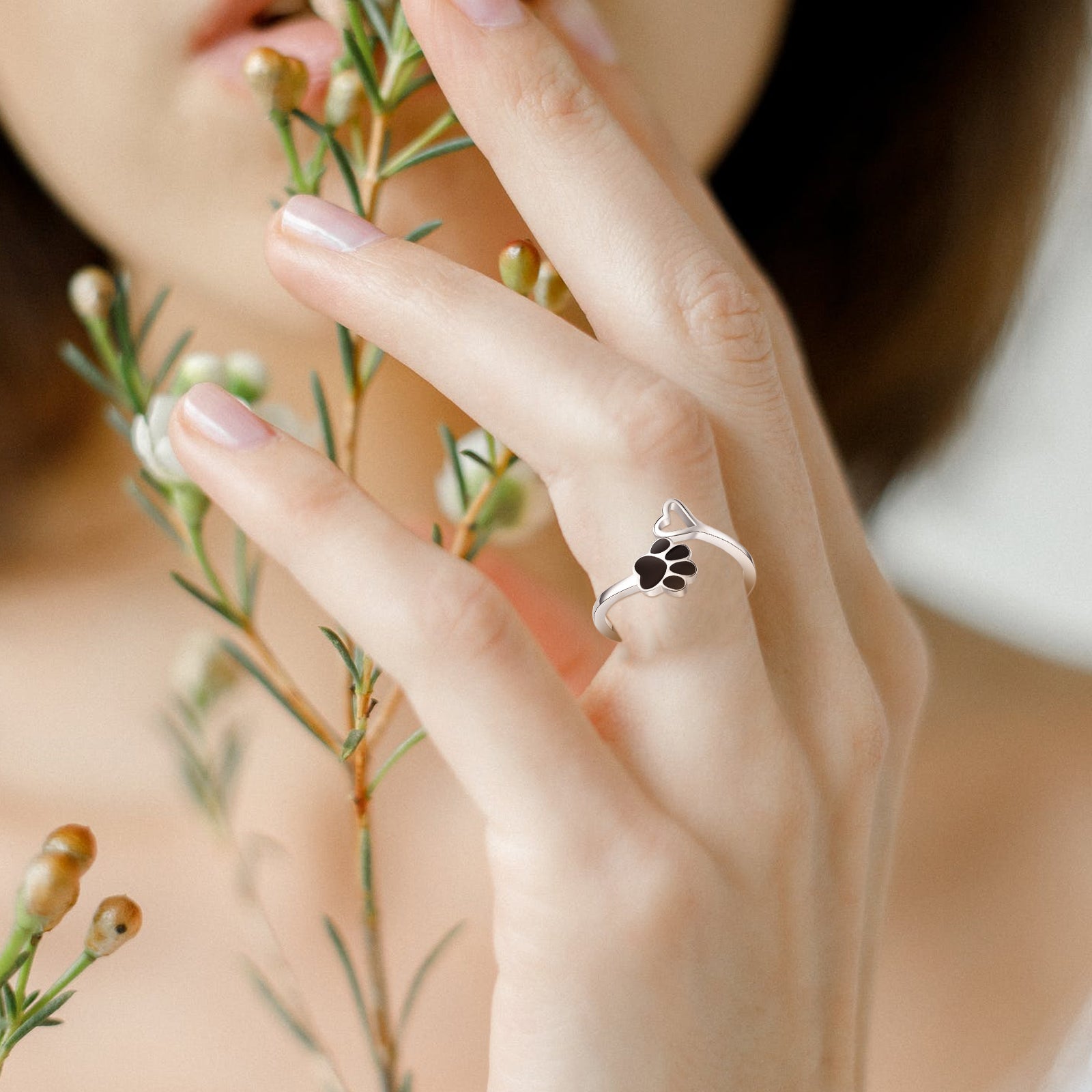 Dog Paw Print Sterling Silver Rings